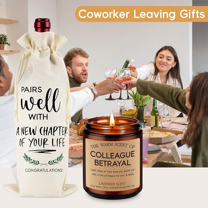 GSPY Wine Bag & Candle Set - Farewell Gifts for Coworkers, Moving Away Gifts for Friends, Coworker Leaving Gifts for Women, Men - Funny Goodbye, Retirement, Going Away Gifts for Boss, Coworker