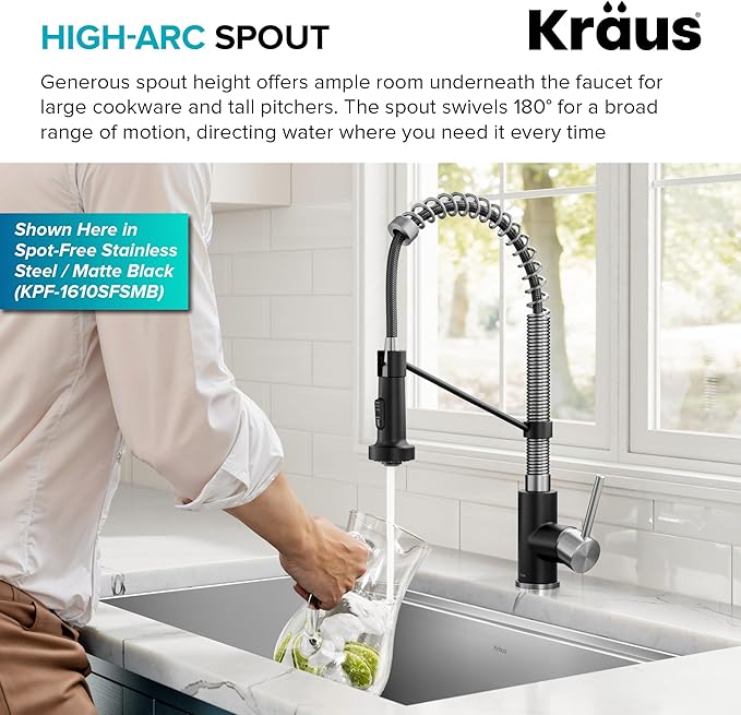 KRAUS Bolden Commercial Style Pull-Down Single Handle 18-Inch Kitchen Faucet in Brushed Brass, KPF-1610BB