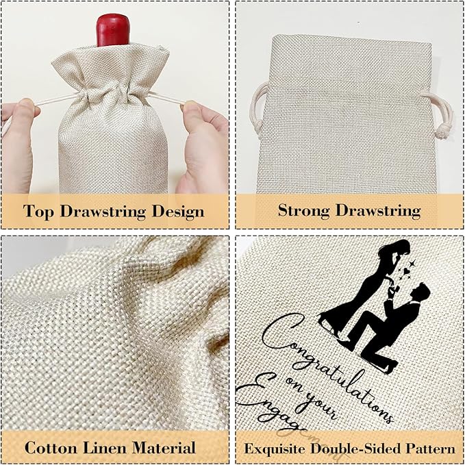 Engagement Wine Bag Engagement Gifts for Couples, Gifts for Newly Engaged Couples Wedding Gift for Bride-to-be Groom-to-be Honeymoon Gifts Bridal Shower Party Favor /17