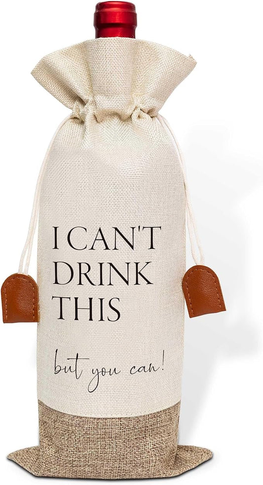 I Can't Drink This But You Can Wine Bag, Wine Champagne Bottle Gift Bag, Cotton Linen Wine Gift Bag With Drawstring, Baby Announce, Pregnancy Announcement Gift Wine Bag for Friends Parents-3