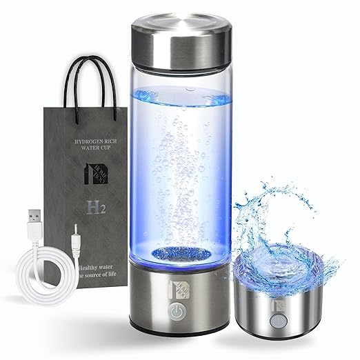 Hydrogen Water Bottle Generator, Improve Water in 3 Minutes, 1600 ppb Hydrogen Water Ionizer with SPE/PEM Technology, Perfect for Home, Office, Gym, Travel, and Drinking (Silver Chrome)