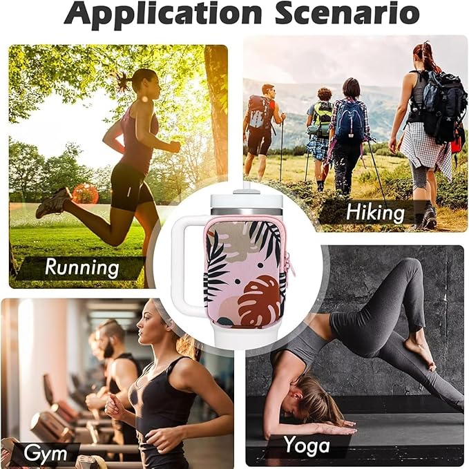 Water Bottle Pouch for Stanley Quencher 40Oz with Straw Covers, Compatible with Stanley,Straw Cover for Stanley,Tumbler Accessories Workout, Pink