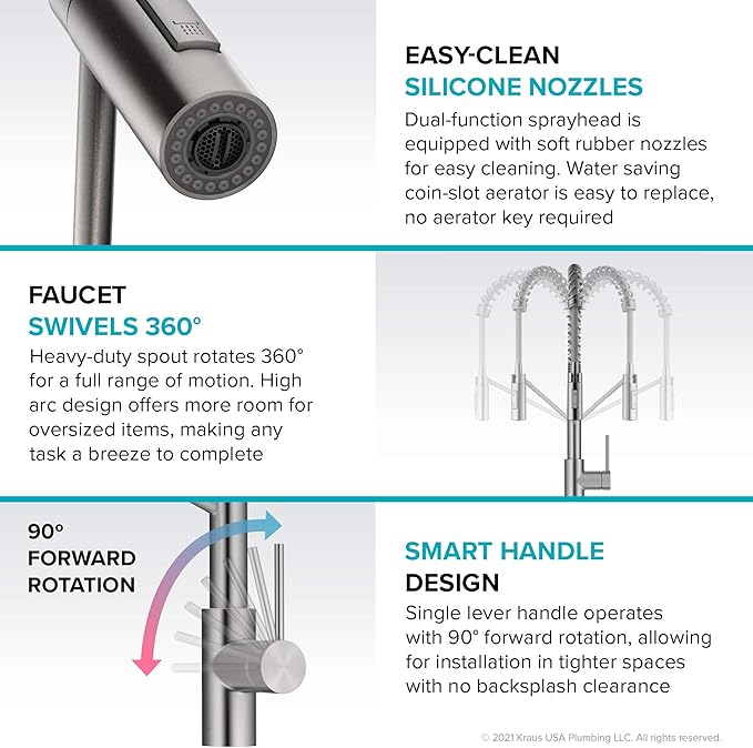 KRAUS Oletto Commercial Style Single Handle Pull Down Kitchen Faucet with QuickDock Top Mount Installation Assembly in Brushed Brass, KPF-2631BB