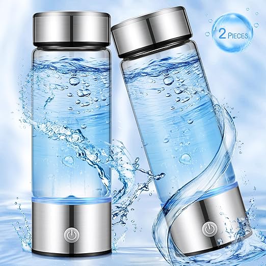 Honeydak 2 Pcs Hydrogen Water Bottle Portable Rechargeable Hydrogen Water Machine Generator Hydrogen Water Ionizer Machine Hydrogen Water Generator for Home Office Travel (Silver)