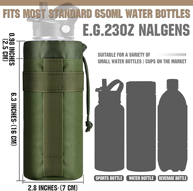 IronSeals Adjustable Tactical Water Bottle Pouch Foldable MOLLE Water Bottle Holder Drawstring Open Top Travel Water Bottle Bag