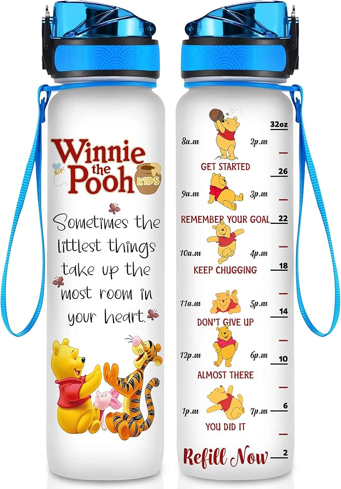 Winnie Pooh 32 Oz Water Track Bottle, Sometimes The Littlest Things Water Bottle With Time Marker, Pooh Bear Motivational Insulated Water Bottle, Gifts For Family Friend