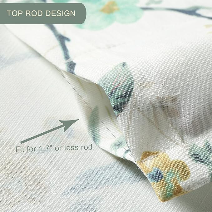 Leeva Windows Valances for Bathroom, Birds Garden Print Pattern Thermal Insulated Short Curtains for Bedroom Kitchen, 52 x 12, Green, One Panel