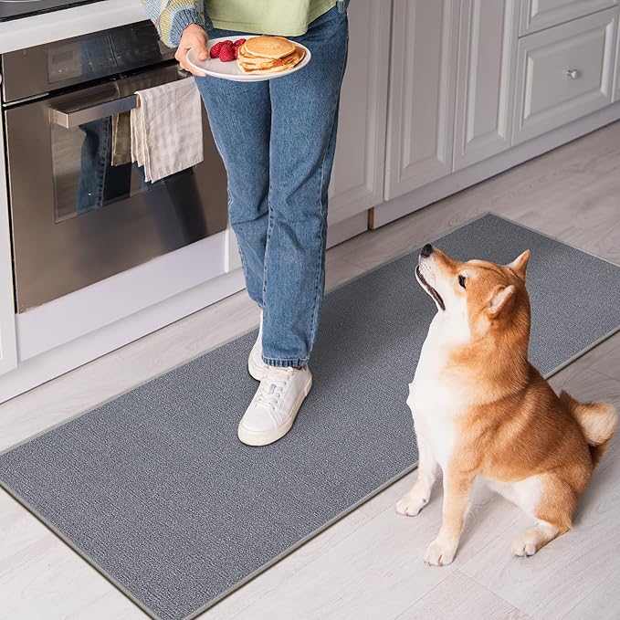 Machine Washable Modern Solid Design Non-Slip Rubberback 2x5/2x3 2PCS Set Traditional Runner Rug/Area Rug for Hallway, Kitchen, Entryway, Bathroom, 2 Piece Set - 20" x 59" / 2'3" x 3', Gray