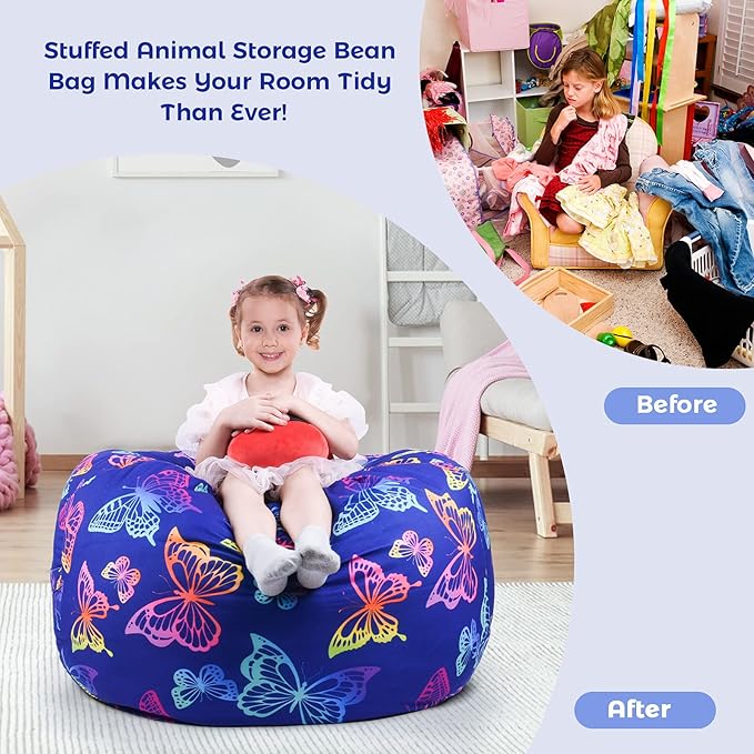 KABOER Bean Bag Cover for Kids,200L Stuffed Animal Storage Bean Bag Chair Cover |Stuffable Zipper Beanbag for Organizing Children Soft Plush Toys (32x29inch)