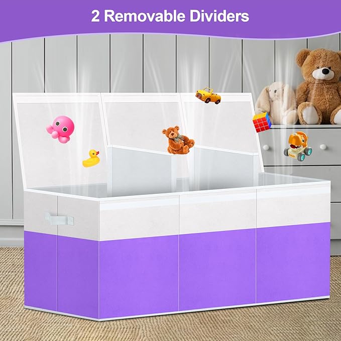 Kids Toy Box, Extra Large Toy Chest for Boy and Girl, 118L Toy Storage Organizer Stuffed Animals Holder with Removable Divider and Sturdy Handle for Nursery, Bedroom, Living room, 36"L x 12.6"W x 16"H