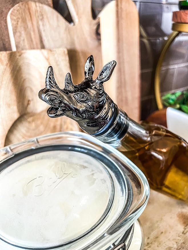 Cooking Oil, Wine & Liquor Pourer | Black Color Stainless Steel | Bottle Stopper Aerator for Whiskey and Olive Oil | Cooking and Bar Tools Accessories and Gift Set Ideas for Her and Him (RHINO)