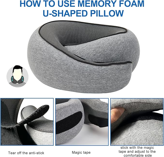 Travel Pillows for Airplanes, Neck Pillows for Travel,2024 New Travel Neck Pillow, Memory Foam Neck Pillow for Traveling Car Aircraft (Grey)