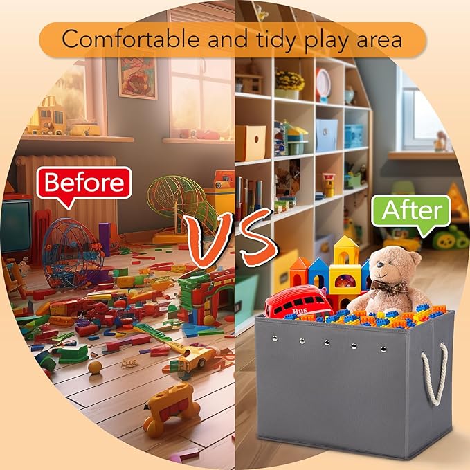Toy Storage Box + Play Mat for Kids Toy Chest Organizer Kids Toy Storage Organizer Foldable Big Storage Bins with Lids Large Toy Box for Boys Girls Toy Holders for Kids Rooms Nursery (Gray)