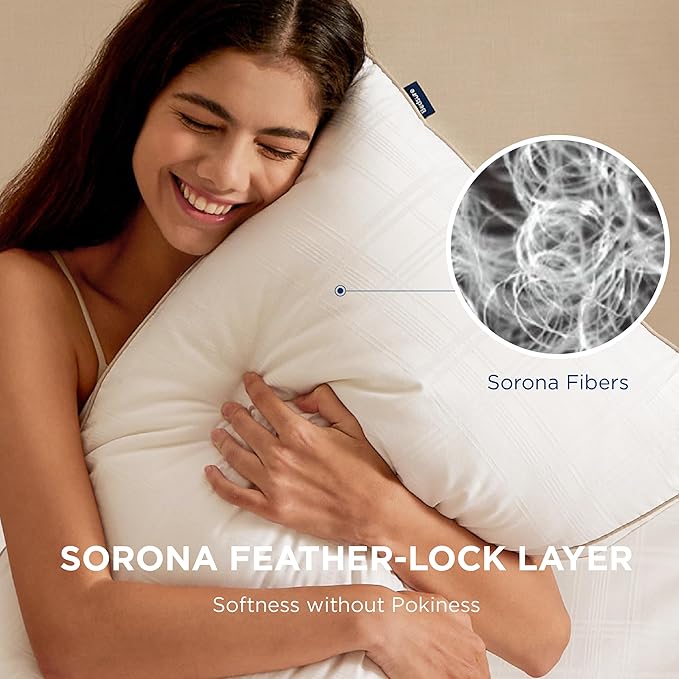 Bedsure Luxury Goose Feathers Down Pillow - 300 Thread Count Cotton Cover Gusseted Hotel Collection Bed Queen Pillow, Ultra-Soft High Elasticity Sorona Fiber Layer Pillows (2, Peyote, Standard)