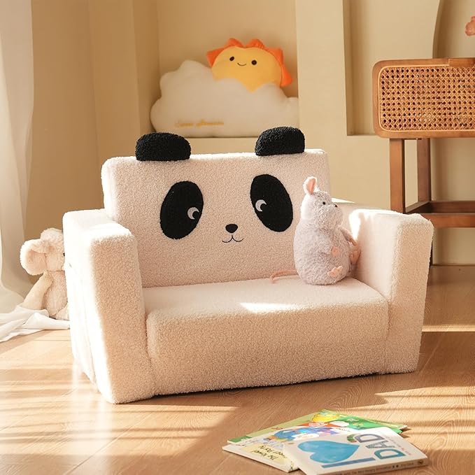 LonSEA Furniture, Panda, Baby Chair for Toddler, Toddler Bed, Convertible Sofa to Lounger - Comfy 2-in-1 Flip Open Couch/Sleeper for Kids, Kids Couch,Toddler Couch,White