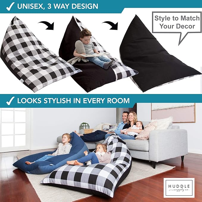 Stuffed Animal Bean Bag Storage - Machine Washable Bean Bag Chair for Kids - Extra Large Cover for Stuffing with Plush Toys, Pillows, Soft Items - Stuffed Animal Holder for Boys & Girls - Gingham