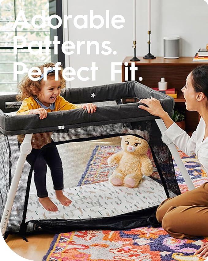 Pack N Play Sheets Fitted, TotBasic Ultra Soft Woodland Mini Crib Sheets, Premium Jersey Knit Pack and Play Sheets, Stretchy Neutral Play Yard Sheets for Graco Pack and Play, 2 Pack (Deer&Rabbit)