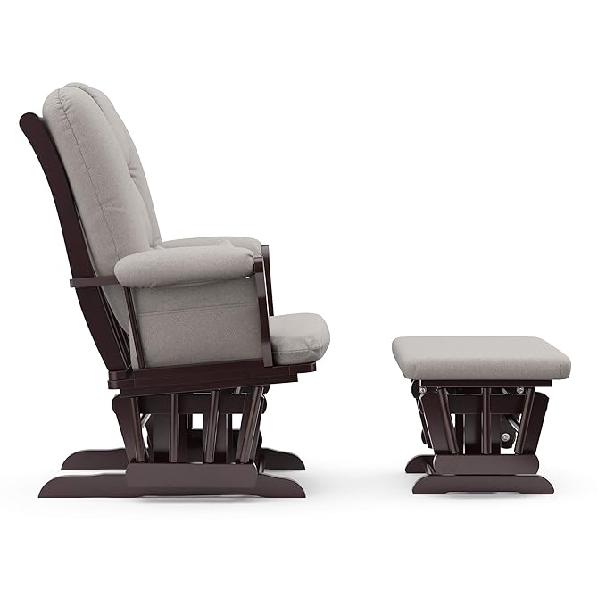 Storkcraft Tuscany Custom Glider and Ottoman with Free Lumbar Pillow (Espresso/Taupe Swirl) - Cleanable Upholstered Comfort Rocking Nursery Chair with Ottoman