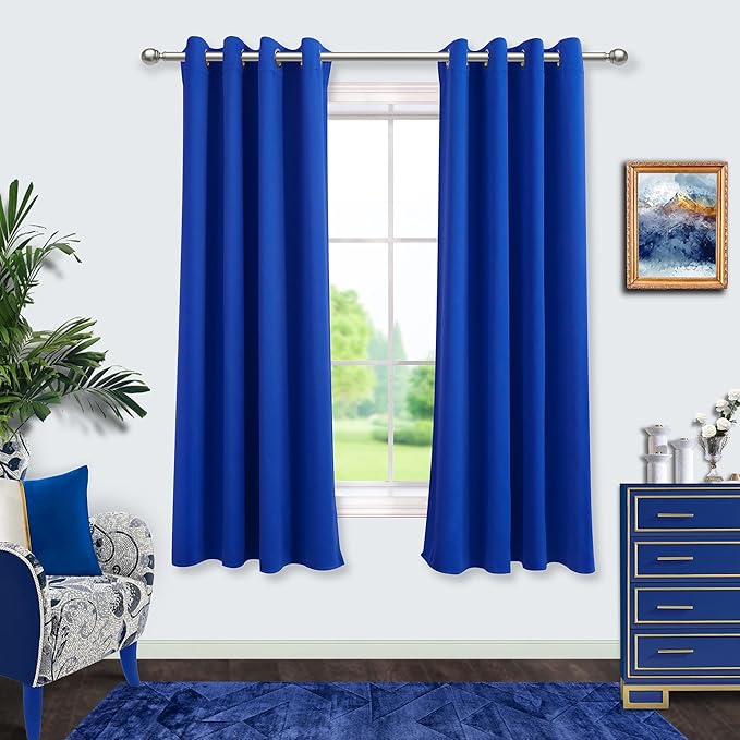 Mrs.Naturall Royal Blue Curtains for Toddler Boys Bedroom Blackout Gamer Curtains for Boys Room 2 Panel Sets,63 Inch Length