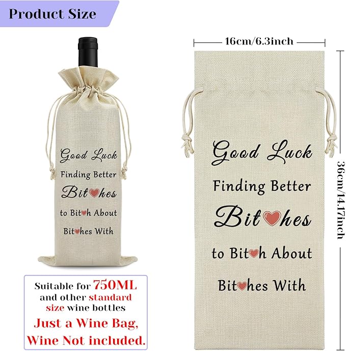 Farewell Gift Coworker Leaving Gifts for Women Men Wine Bag Going Away Goodbye Gifts for Coworker Friend Burlap Wine Gift Bags Office Gifts Retirement Gift for Besties Drawstring Wine Wrap Bag