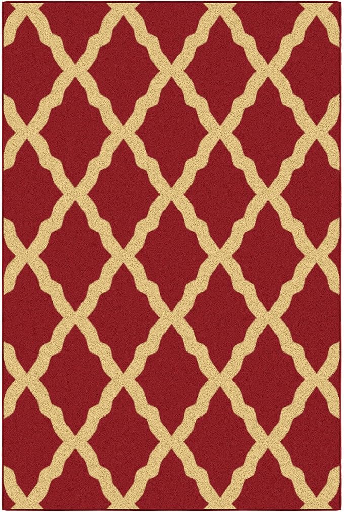 Ottomanson Ottohome Collection Non-Slip Rubberback Trellis Design 5x7 Indoor Area Rug - 5' x 6'6", Red