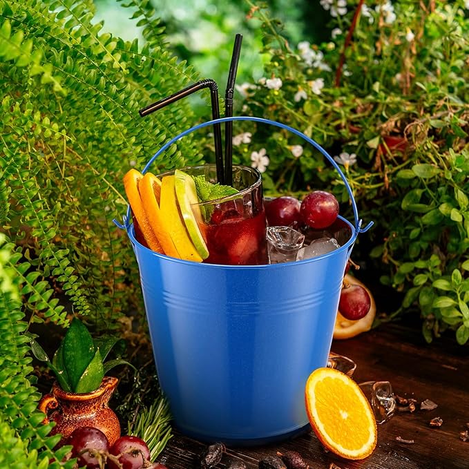 Rtteri 24 Pcs Metal Bucket, Small Metal Bucket, Party Favor Buckets with Handle, 6 x 5 Inch Ice Bucket for Kids, Flower Pot Plant Basket, Mini Toy Containers for Crafts Candy (Dark Blue)