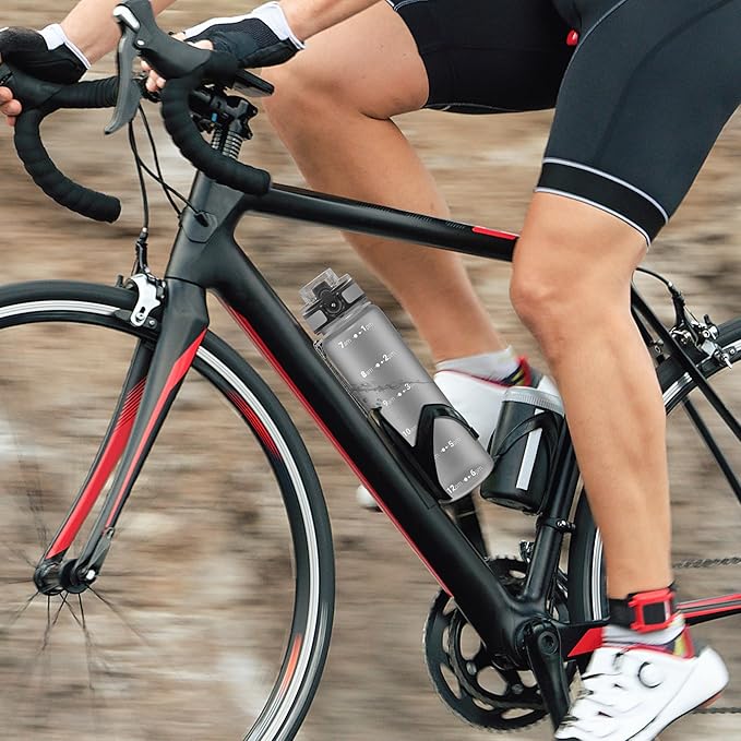 OLDLEY 32 oz Water Bottle, Motivational Water Bottle with Time Marker, Sports Water Bottle With Strap, Leakproof & BPA Free Large Water Bottles for School, Gym, Travel, Outdoor, Tritan,Gray