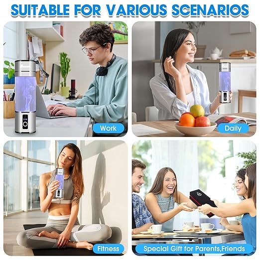 Hydrogen Water Bottle, 2 Modes Portable Hydrogen Water Bottle Generator with SPE PEM Technology and LED Display, Ion Water Ionizer Machine for Office, Travel and Home Daily Drinking（Silver）