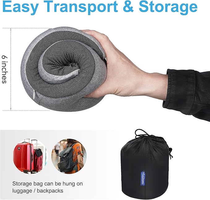 MULIHOMI™ Travel Pillow for Airplane with 100% Memory Foam, 360° Adjustable Full Surrounding Flying Neck Pillows, Travel Pillow Set (Grey)