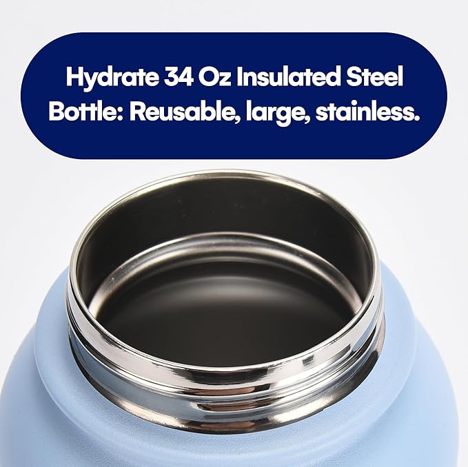 HYDRATE Insulated Stainless Steel Water Bottle - Large Reusable Flask with Leak-Proof Design and Convenient Handle - Double Vacuum Insulation for School, Work, or Adventure