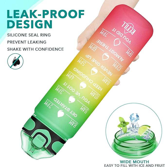 Enerbone 32 oz Drinking Water Bottle with Times to Drink and Straw, Motivational with Carrying Strap, Leakproof BPA & Toxic Free, Ensure You Drink Enough Water for Fitness Gym Outdoor