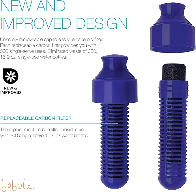 Bobble Classic Water Bottle, Filtered Water, BPA-Free Reusable Bottle, Soft Touch Carry Cap with Replaceable Carbon Filter for Sustainable Water and Hydration 34 oz (Lavender)
