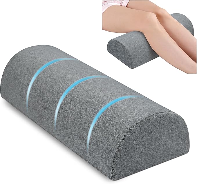 Knee Pillow for Side Sleepers Memory Foam Leg Pillows for Sleeping Yoga Bed Half Moon Bolster Pillow for Neck Pain Relief with Pillowcase 20.5x8x4.5 Inches(Fleece Grey, Standard Size)