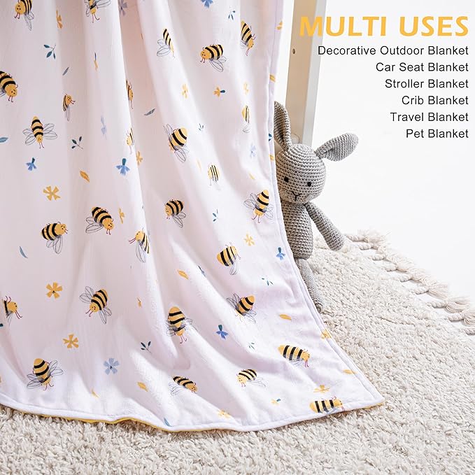 Baby Blanket for Boys Girls Super Soft Blanket,Fluffy WarmLightweight Baby Receiving Blankets,Double Layer with Dotted Backing for Toddler Nursery (Bee, 30 * 40inch)
