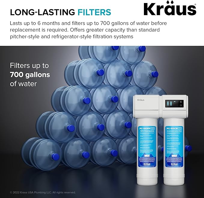 KRAUS Purita 2-Stage Under-Sink Filtration System with Single Handle Drinking Water Filter Faucet in Brushed Brass, FS-1000-FF-104BB