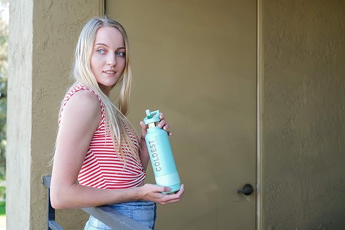 Coldest Water Bottle with Standard Mouth Straw Lid Metal Thermos Vacuum Insulated Stainless Steel l Reusable Leak Proof Cupholder Flask (21 oz, Green Aurora)