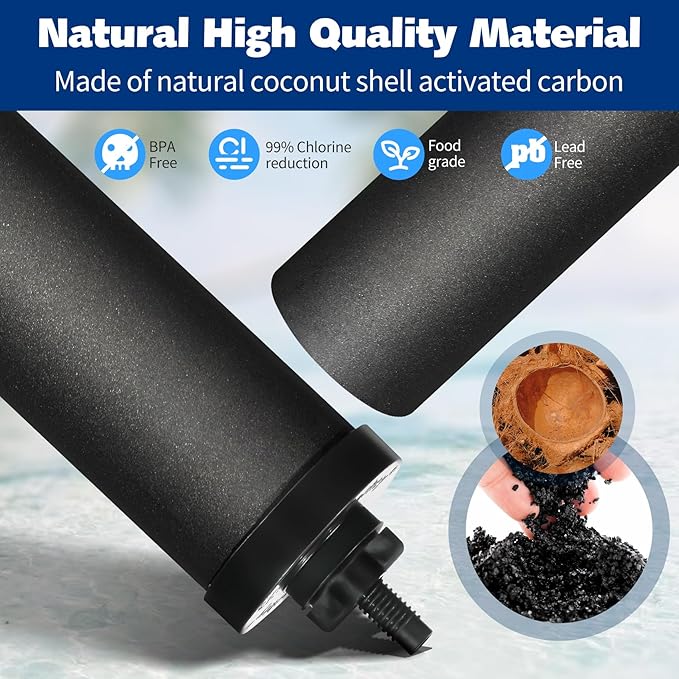 NSF/ANSI 42&372 Certified Black Filters, Replacement for Berkey BB9-2 Purification Elements Filters, Compatible with Berkey Gravity Filter System, Travel, Large, Royal, Crown Series, 2 Pack