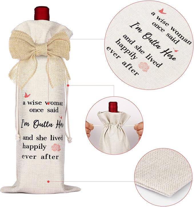 OXYEFEI Wine Gift Bag, Personalized Custom Bag with Text, Retirement Gifts for Women 2022, Coworker Leaving Gift, Goodbye Farewell Gifts