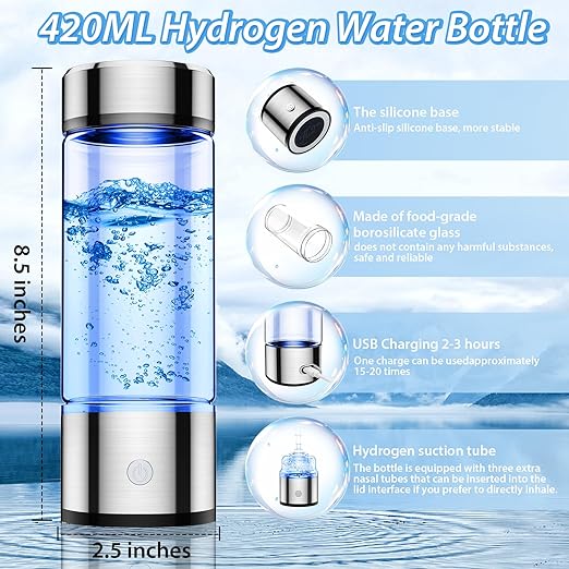 Hydrogen Water Bottle, 2024 New 3 in 1 Hydrogen Water Bottle Generator Improve Water in 3 Minutes, Hydrogen Rapid Electrolysis Water Ionizer Machine with SPE PEM for Travel, Home, Office, Daily Use
