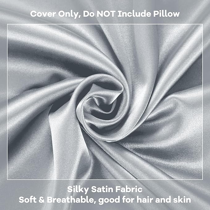 HOMBYS Satin Bed Wedge Pillow Cover Silky & Smooth Wedge Pillowcase 1 Pack 24x24x7.5, Soft & Breathable, Removable & Machine Washable-Zipper Design (Pillow Not Include), Light Grey