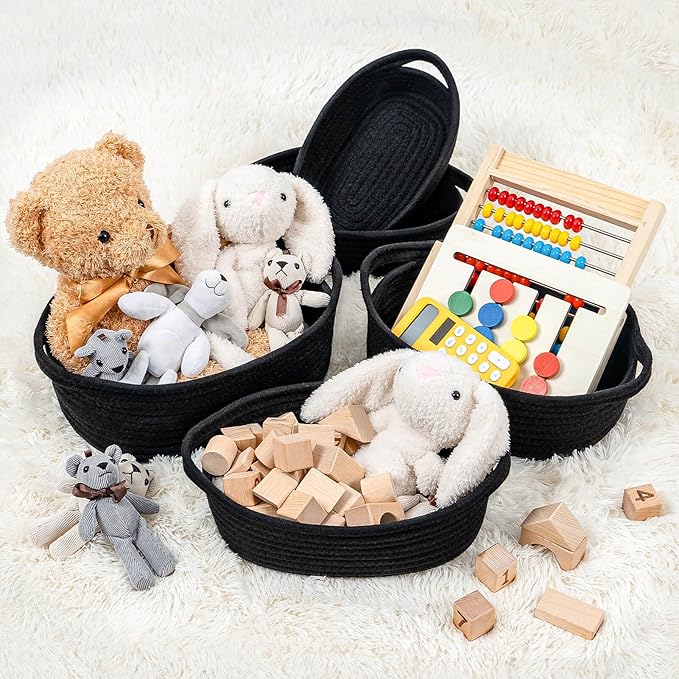 CubesLand Small Shelf Shelves Closet Basket,Woven Toy Basket Bin for Organizing,Storage Cube Organizer Basket Bin,Cute Rope Gifts Basket,Dog Cat Toy Basket Box,Over Toilet Storage Basket,Black 5-Piece