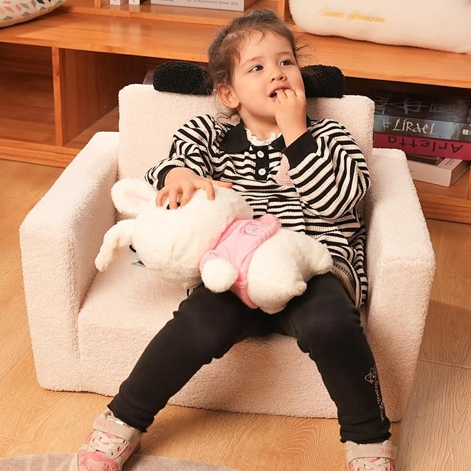 LonSEA Furniture, Panda, Baby Chair for Toddler, Toddler Bed, Convertible Sofa to Lounger - Comfy 2-in-1 Flip Open Couch/Sleeper for Kids, Kids Couch,Toddler Couch,White