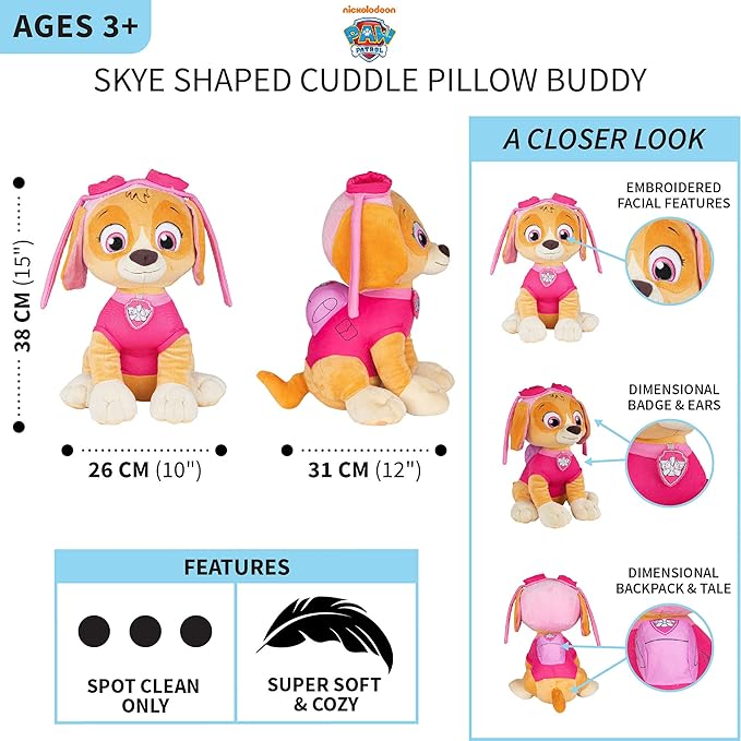 Paw Patrol Skye Kids Bedding Super Soft Plush Cuddle Pillow Buddy, One Size, (Official) Nickelodeon Product By Franco