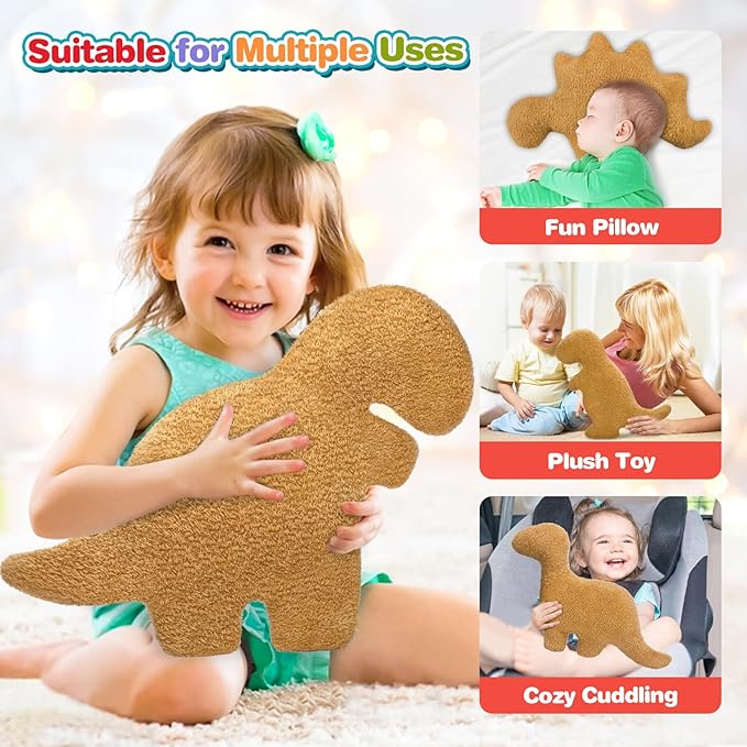 Dino Nugget Pillow Plush for Birthday Gifts, Dinosaur Chicken Nuggets Pillow are Funny Gifts for Teen Boys and Girls, Dino Pillow Cute Dinosaur Gifts for Kids and Adults (Small, Tyran rex)