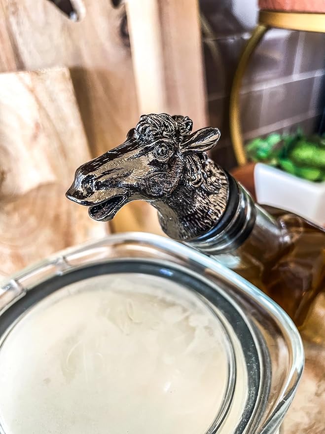 Cooking Oil, Wine & Liquor Pourer | Black Color Stainless Steel | Bottle Stopper Aerator for Whiskey and Gin | Decanter and Bar Tools Accessories and Gift Set Ideas for Her and Him (HORSE)