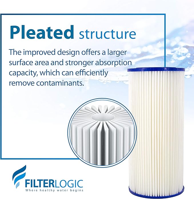 Filterlogic FXHSC 10" x 4.5" Whole House Pleated Sediment Filter, Replacement for GE® FXHSC, Culligan® R50-BBSA, Pentek R50-BB, DuPont WFHDC3001, American Plumber W50PEHD, GXWH40L, Pack of 2