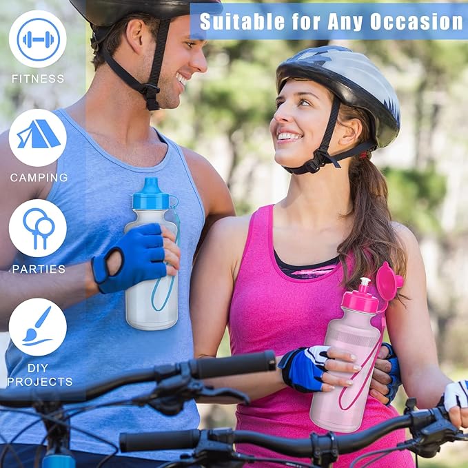 Zubebe 36 Pcs Sports Water Bottles Bulk 20 oz Squeeze Reusable Plastic Water Bottle with Nylon Strap Blank DIY Water Bottles for Kids Adults School Thanks Gift Outdoor Sport Fitness
