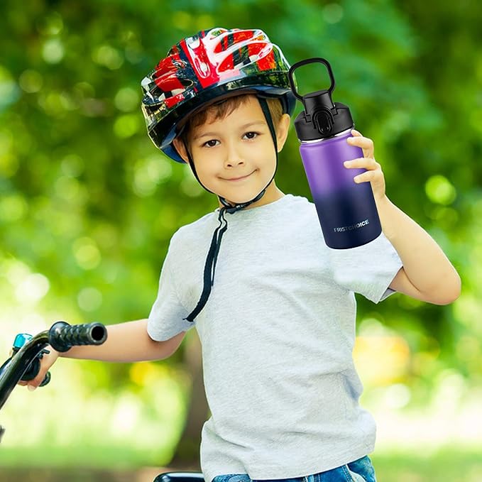 Kids Insulated Water Bottle with Straw,14oz Stainless Steel Water Bottle,BPA-free and Leak-proof,Double Wall Vacuum Water Flask for School,Gifts for Boys and Girls（14oz,Purple Navy blue）