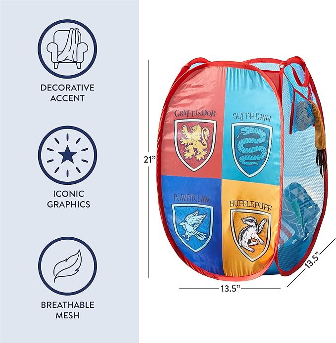 Idea Nuova Harry Potter Pop Up Hamper with Durable Carry Handles, 21" H x 13.5" W X 13.5" L