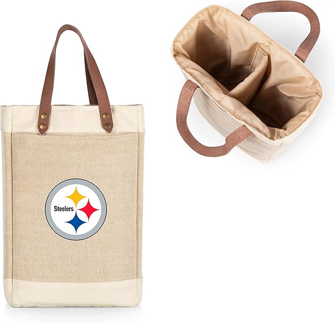 PICNIC TIME NFL Pinot - Jute 2 Bottle Insulated Wine Bag - Wine Tote Bag - Wine Gift Bag, (Beige)